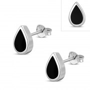 Black Onyx Drop Silver Stud Earrings, e333